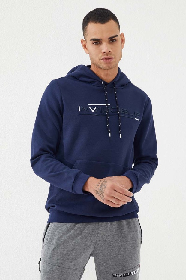 Tommy Life İndigo Kanguru Cep Standart Kalıp Kapüşonlu Erkek Sweatshirt - 87883. 4 Tommy Life İndigo Kanguru Cep Standart Kalıp Kapüşonlu Erkek Sweatshirt - 87883. 4