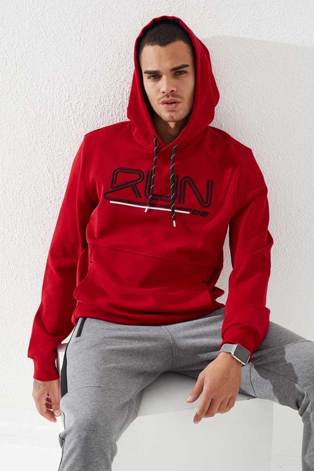 Tommy Life Kırmızı Yazı Nakışlı Standart Kalıp Kapüşonlu Erkek Sweatshirt - 87887. 4