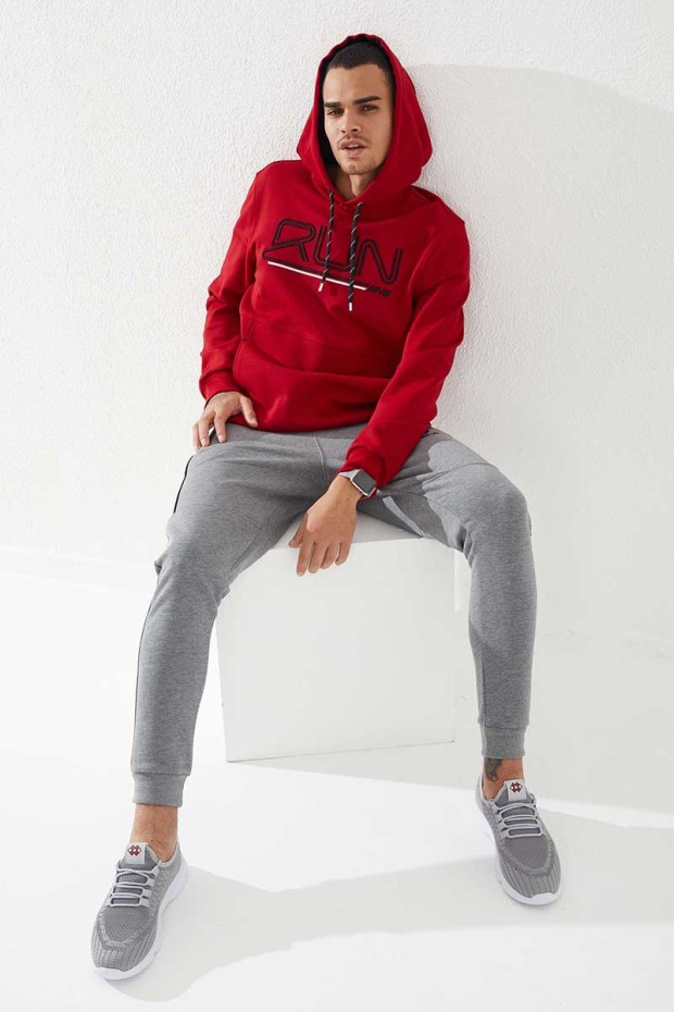 Tommy Life Kırmızı Yazı Nakışlı Standart Kalıp Kapüşonlu Erkek Sweatshirt - 87887. 3