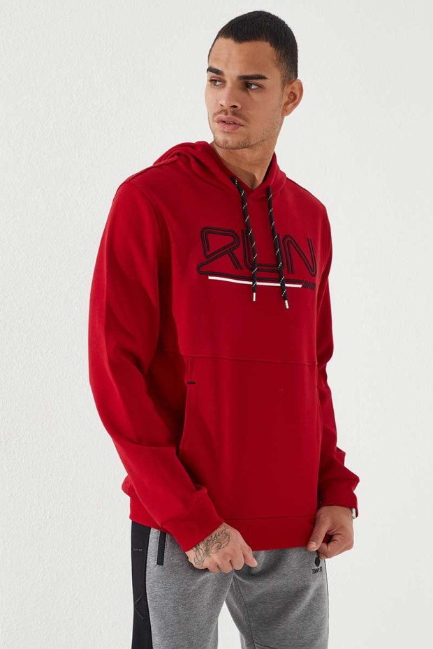 Tommy Life Kırmızı Yazı Nakışlı Standart Kalıp Kapüşonlu Erkek Sweatshirt - 87887. 6