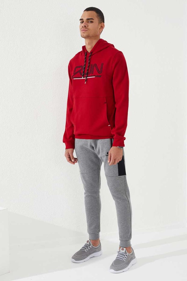 Tommy Life Kırmızı Yazı Nakışlı Standart Kalıp Kapüşonlu Erkek Sweatshirt - 87887. 2