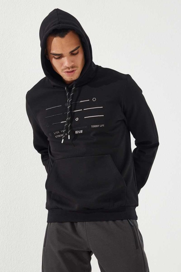 Tommy Life Siyah Şerit Nakışlı Standart Kalıp Kapüşonlu Erkek Sweatshirt - 87885. 1 Tommy Life Siyah Şerit Nakışlı Standart Kalıp Kapüşonlu Erkek Sweatshirt - 87885. 1