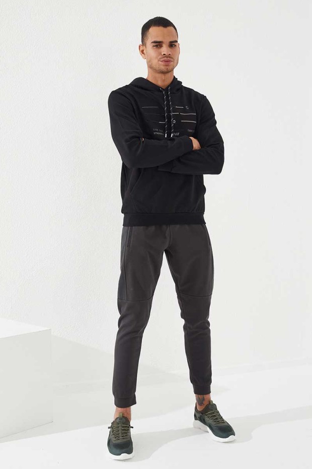 Tommy Life Siyah Şerit Nakışlı Standart Kalıp Kapüşonlu Erkek Sweatshirt - 87885. 4 Tommy Life Siyah Şerit Nakışlı Standart Kalıp Kapüşonlu Erkek Sweatshirt - 87885. 4
