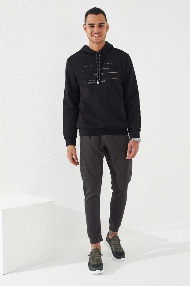 Tommy Life Siyah Şerit Nakışlı Standart Kalıp Kapüşonlu Erkek Sweatshirt - 87885. 3 Tommy Life Siyah Şerit Nakışlı Standart Kalıp Kapüşonlu Erkek Sweatshirt - 87885. 3