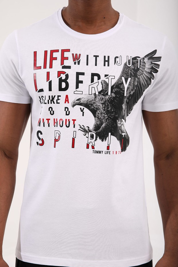 Tommy Life Beyaz Kartal Baskılı Standart Kalıp O Yaka Erkek T-Shirt - 87932. 9