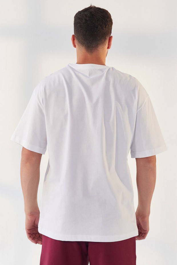 Tommy Life Beyaz Yazı Baskılı O Yaka Erkek Oversize T-Shirt - 87984. 4