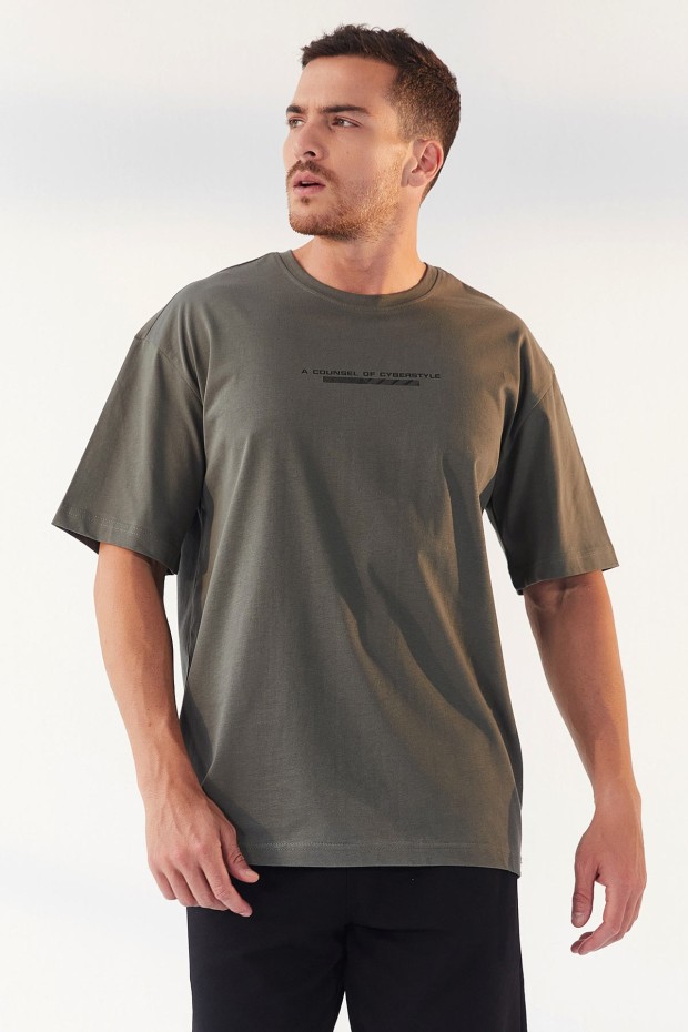 Tommy Life Çağla Yazı Baskılı O Yaka Erkek Oversize T-Shirt - 87984. 3
