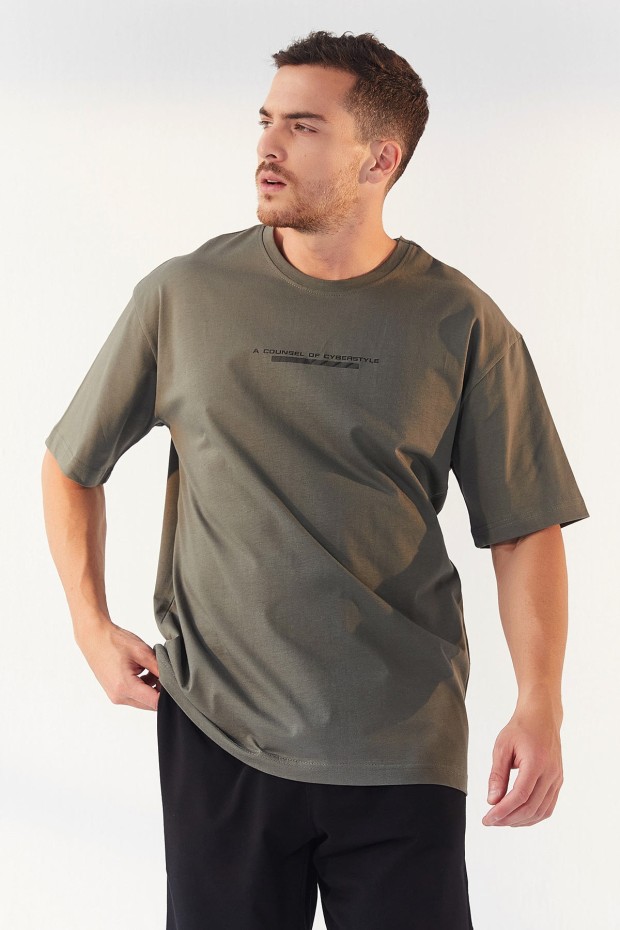 Tommy Life Çağla Yazı Baskılı O Yaka Erkek Oversize T-Shirt - 87984. 7