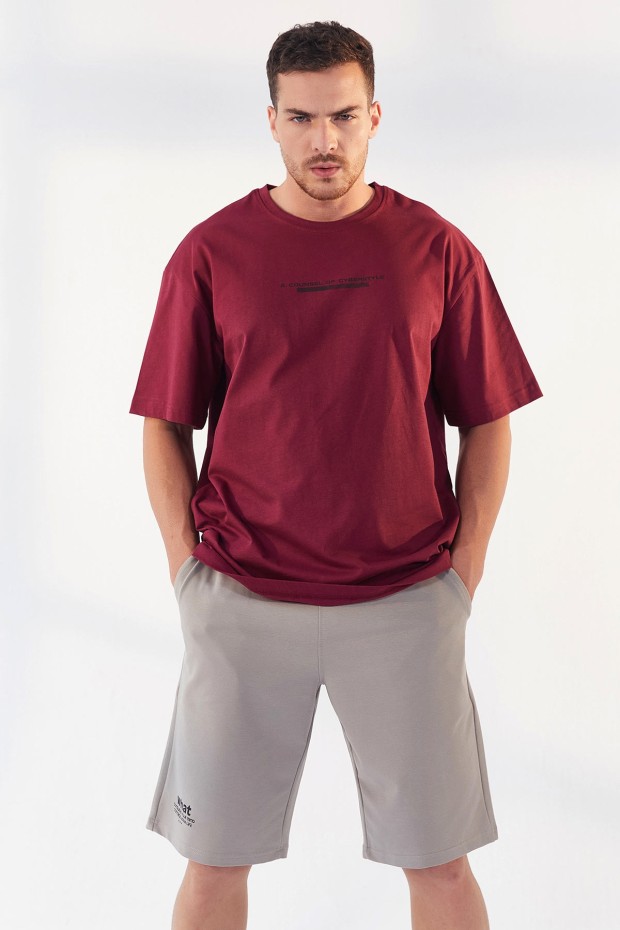 Tommy Life Erguvan Yazı Baskılı O Yaka Erkek Oversize T-Shirt - 87984. 5