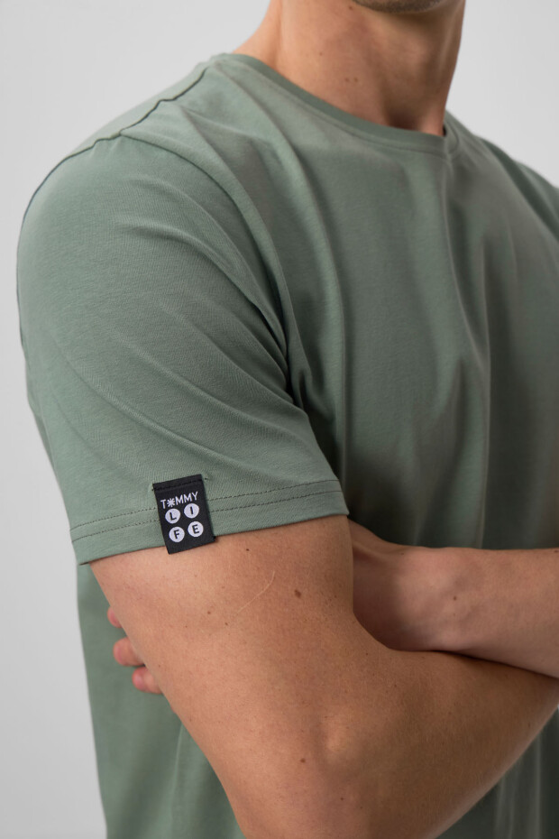 Açık Yeşil Erkek Basic Kısa Kol Standart Kalıp O Yaka T-shirt - 87911 - 3