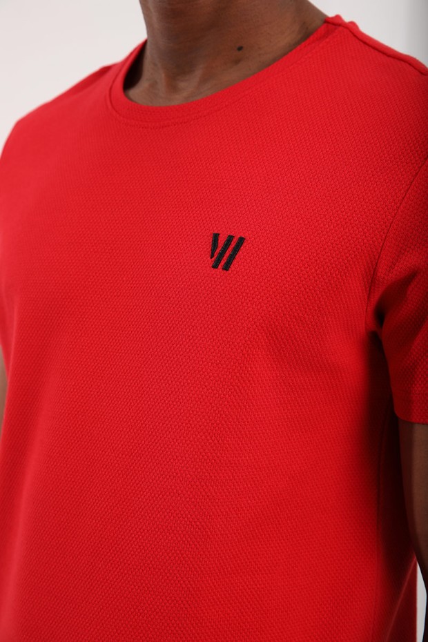 Tommy Life Kırmızı Petek Dokulu Çift Ok Logolu Standart Kalıp O Yaka Erkek T-Shirt - 87921. 4