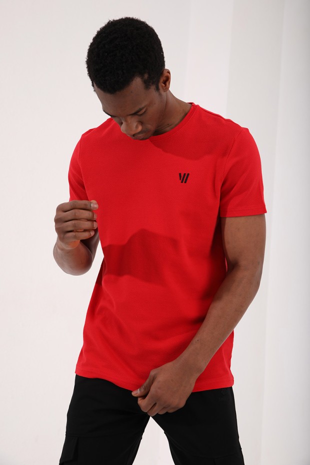 Tommy Life Kırmızı Petek Dokulu Çift Ok Logolu Standart Kalıp O Yaka Erkek T-Shirt - 87921. 2