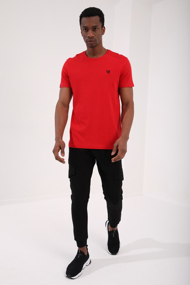 Tommy Life Kırmızı Petek Dokulu Çift Ok Logolu Standart Kalıp O Yaka Erkek T-Shirt - 87921. 5