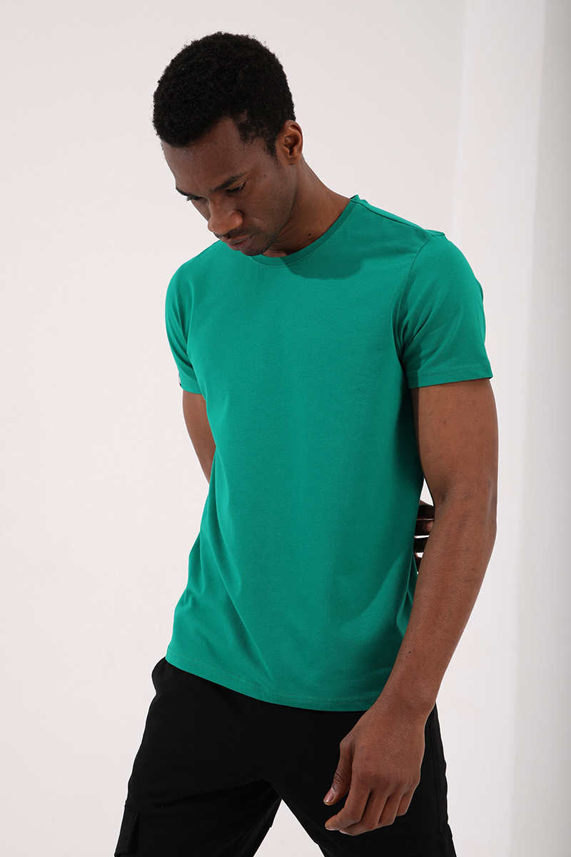 Tommy Life Koyu Yeşil Basic Kısa Kol Standart Kalıp O Yaka Erkek T-Shirt - 87911. 1