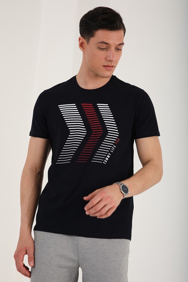 Tommy Life Lacivert Karışık Harf Rakam Baskılı Rahat Form O Yaka Erkek T-Shirt - 87960. 7