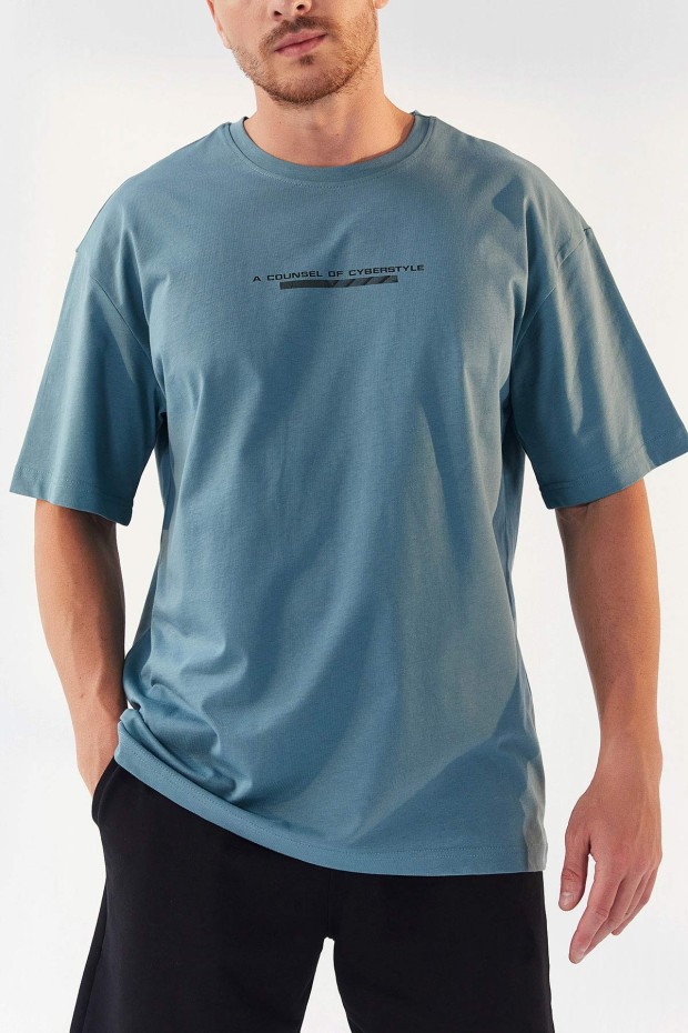 Tommy Life Mint Yeşili Yazı Baskılı O Yaka Erkek Oversize T-Shirt - 87984. 5
