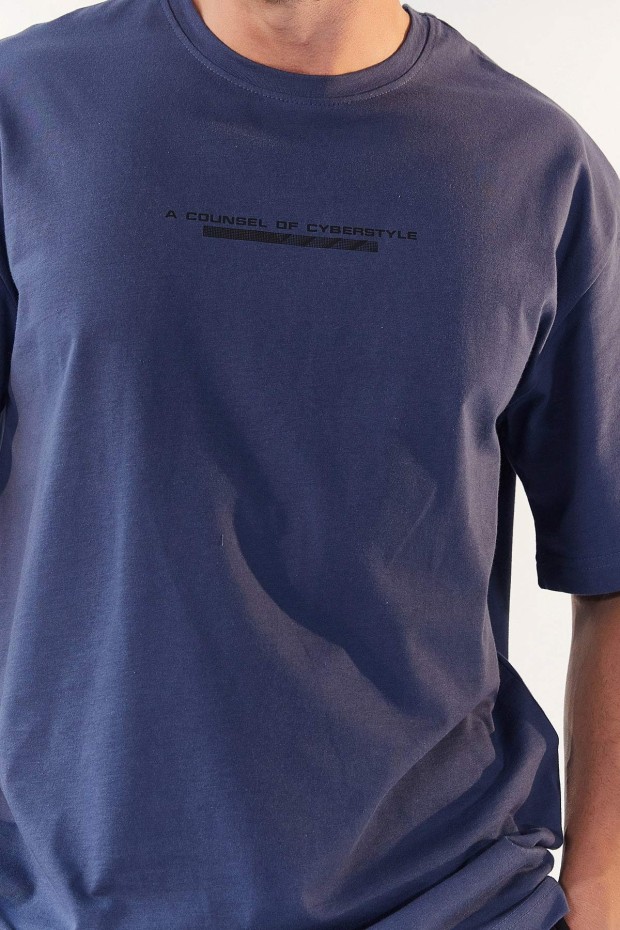 Tommy Life Petrol Yazı Baskılı O Yaka Erkek Oversize T-Shirt - 87984. 5