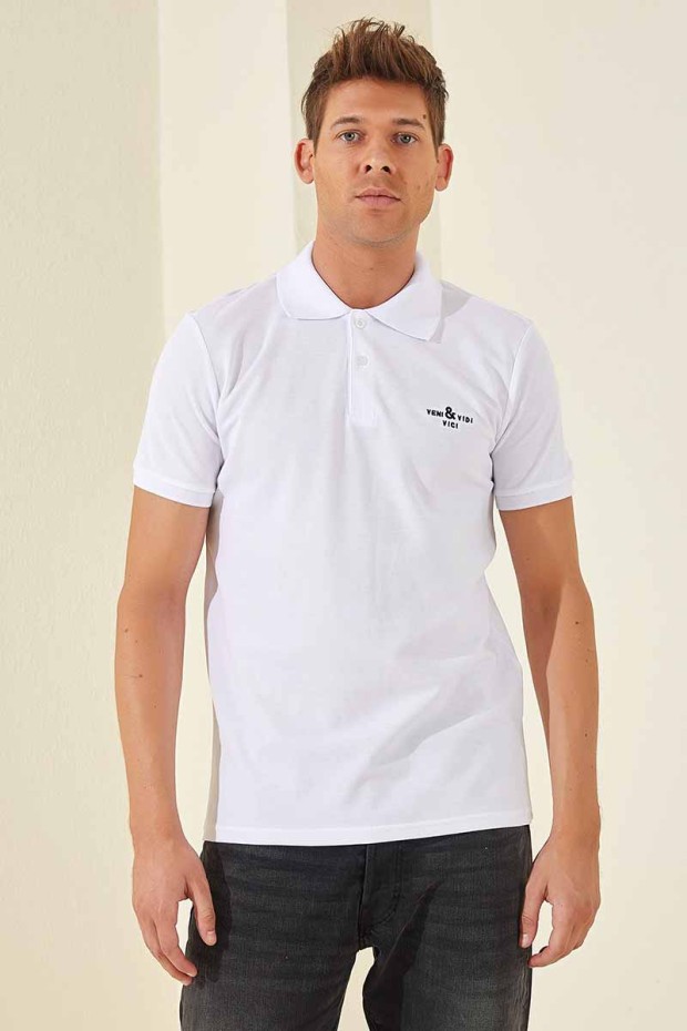 Tommy Life Beyaz Klasik Kısa Kol Standart Kalıp Polo Yaka Erkek T-Shirt - 87787. 1