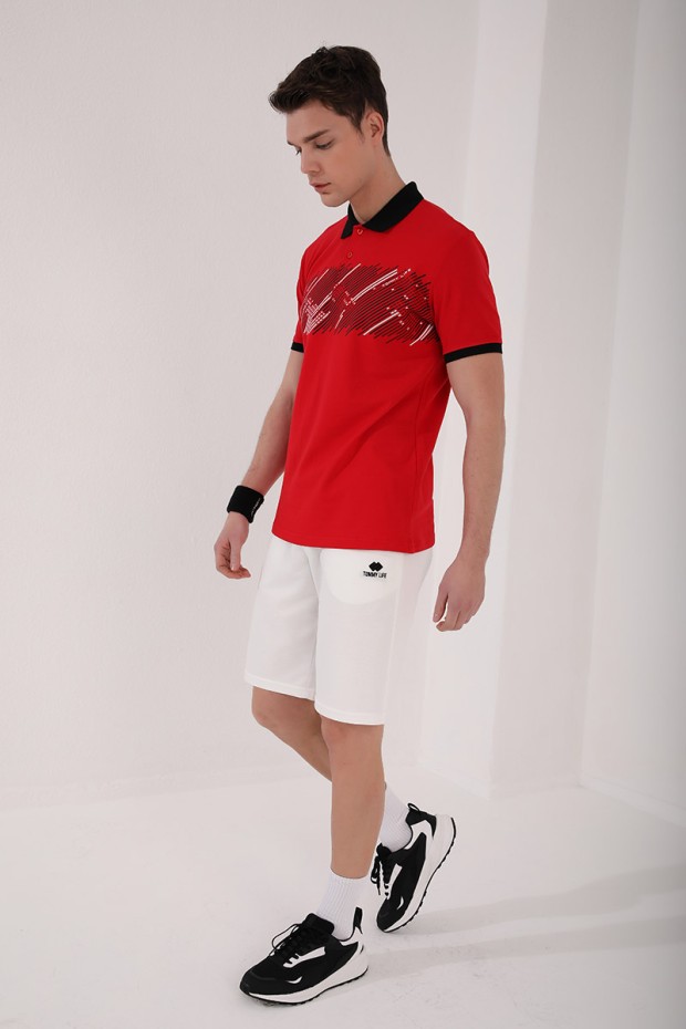 Tommy Life Kırmızı Sayı Detaylı Çizgi Baskılı Standart Kalıp Polo Yaka Erkek T-Shirt - 87955. 5