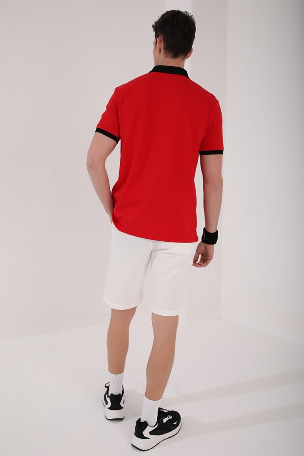 Tommy Life Kırmızı Sayı Detaylı Çizgi Baskılı Standart Kalıp Polo Yaka Erkek T-Shirt - 87955. 4