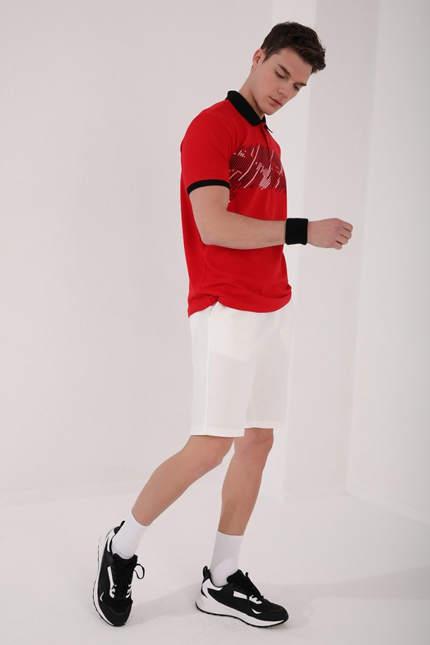 Tommy Life Kırmızı Sayı Detaylı Çizgi Baskılı Standart Kalıp Polo Yaka Erkek T-Shirt - 87955. 6