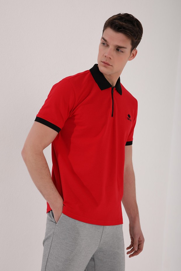Tommy Life Kırmızı Yarım Fermuarlı Standart Kalıp Polo Yaka Erkek T-Shirt - 87961. 2
