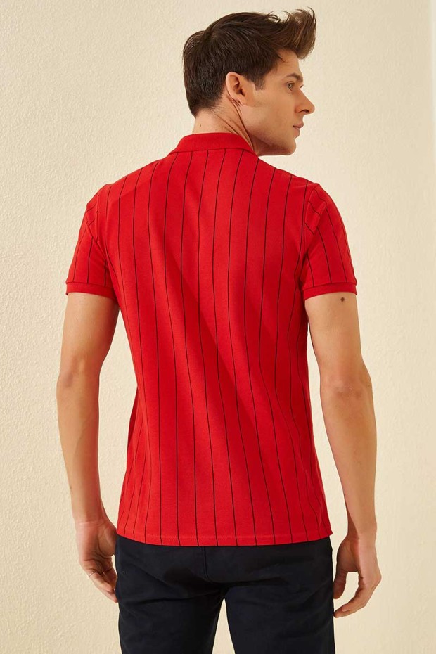 Tommy Life Kırmızı Çizgili Kısa Kol Standart Kalıp Polo Yaka Erkek T-Shirt - 87797. 2
