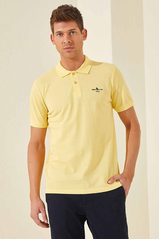 Tommy Life Sarı Klasik Kısa Kol Standart Kalıp Polo Yaka Erkek T-Shirt - 87787. 1