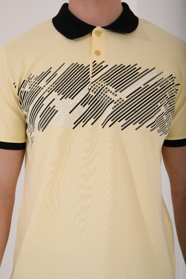 Tommy Life Sarı Sayı Detaylı Çizgi Baskılı Standart Kalıp Polo Yaka Erkek T-Shirt - 87955. 8