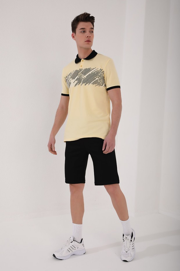 Tommy Life Sarı Sayı Detaylı Çizgi Baskılı Standart Kalıp Polo Yaka Erkek T-Shirt - 87955. 6