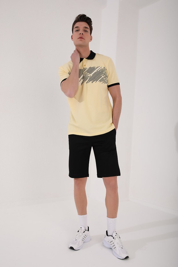 Tommy Life Sarı Sayı Detaylı Çizgi Baskılı Standart Kalıp Polo Yaka Erkek T-Shirt - 87955. 5