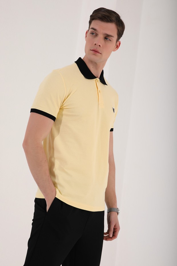 Tommy Life Sarı Basic Göğüs Logolu Standart Kalıp Polo Yaka Erkek T-Shirt - 87938. 3