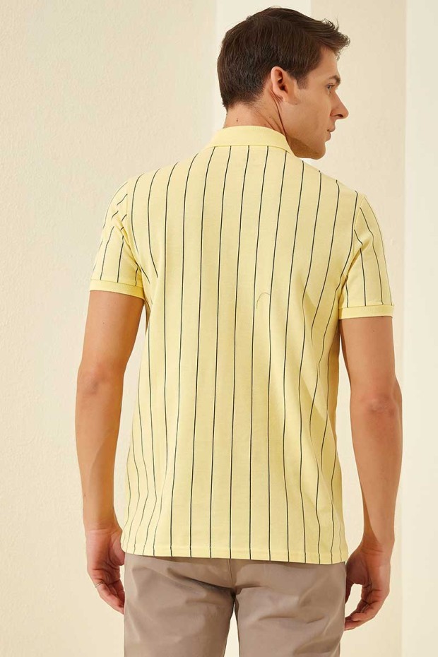 Tommy Life Sarı Çizgili Kısa Kol Standart Kalıp Polo Yaka Erkek T-Shirt - 87797. 2