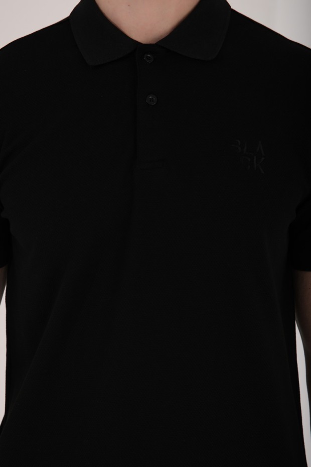 Tommy Life Siyah Klasik Black Yazı Nakışlı Standart Kalıp Polo Yaka Erkek T-Shirt - 87760. 4