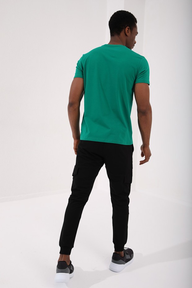 Tommy Life Koyu Yeşil Basic Kısa Kol Standart Kalıp V Yaka Erkek T-Shirt - 87912. 4