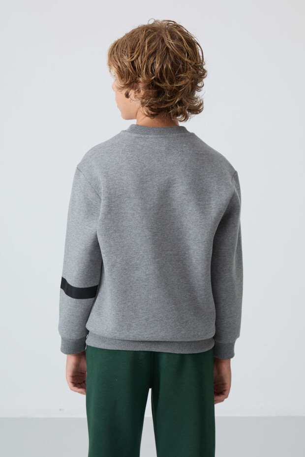 Gri Melanj Pamuklu Kalın İçi Tüylü Standart Fit Baskılı Erkek Çocuk Sweatshirt - 11238 - 5