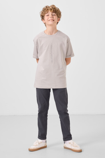Gri Standart Fit Dokuma Hafif Esnek Chino Erkek Çocuk Pantolon - 11272 