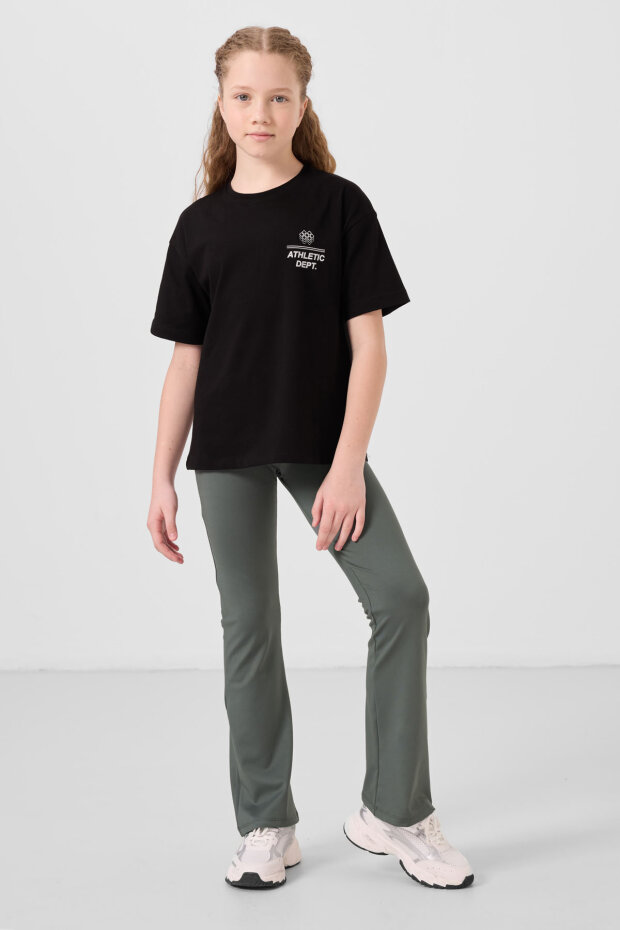 Haki Esnek Standart Fit Basic Performans İspanyol Paça Kız Çocuk Tayt - 75193 - 2