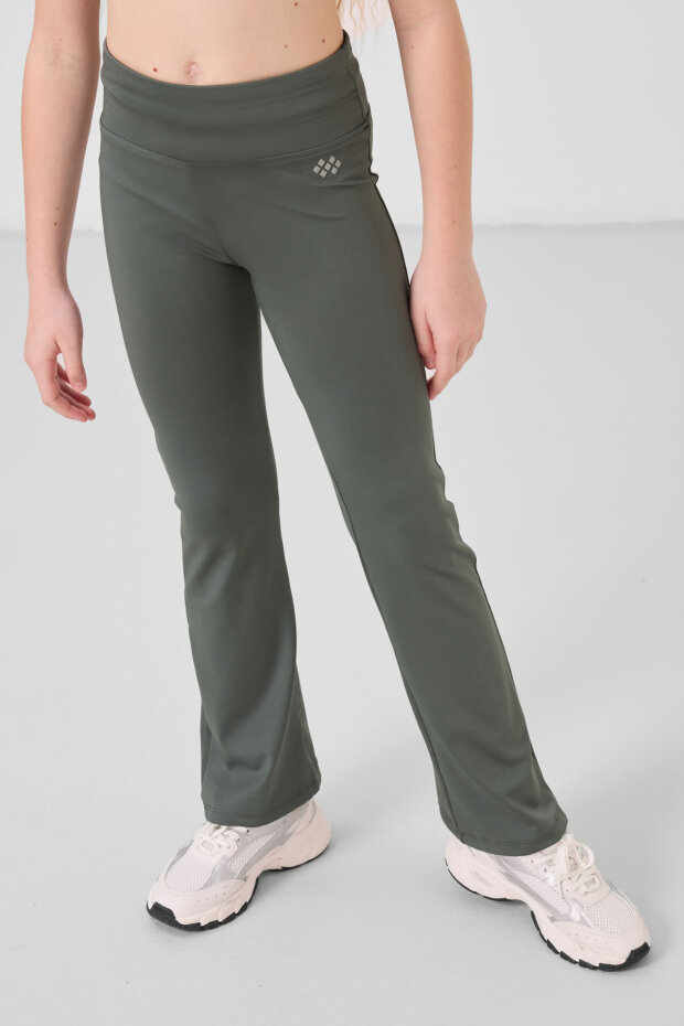 Haki Esnek Standart Fit Basic Performans İspanyol Paça Kız Çocuk Tayt - 75193 - 3