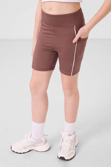 Kahverengi Esnek Standart Fit Basic Performans Kız Çocuk Tayt - 75189 