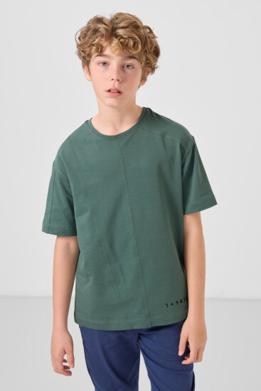 Açık Yeşil Pamuklu Yumuşak Dokulu Oversize Basic Erkek Çocuk T-Shirt - 11297 