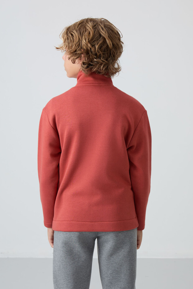 Kiremit Pamuklu Kalın İçi Tüylü Yumuşak Dokulu Standart Fit Nakışlı Erkek Çocuk Sweatshirt - 11245 - 5