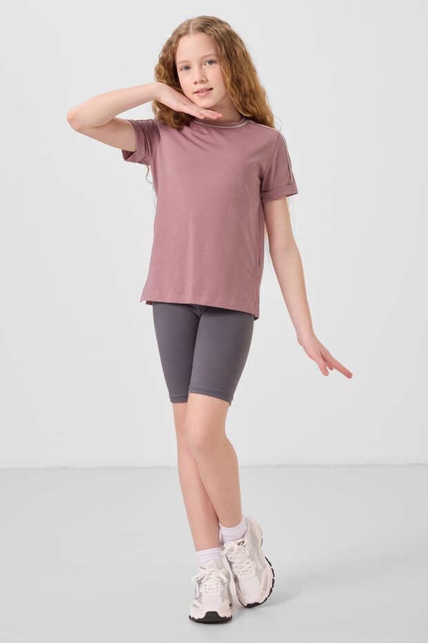 Koyu Gri Pamuklu Kısa Paça Standart Fit Basic Kız Çocuk Tayt - 75188 - 3