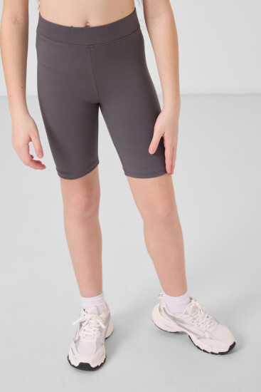 Koyu Gri Pamuklu Kısa Paça Standart Fit Basic Kız Çocuk Tayt - 75188 