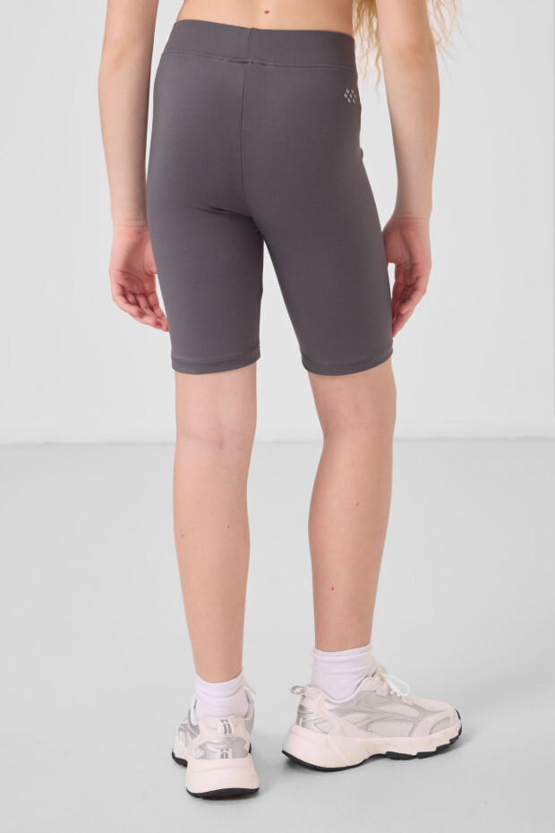 Koyu Gri Pamuklu Kısa Paça Standart Fit Basic Kız Çocuk Tayt - 75188 - 5