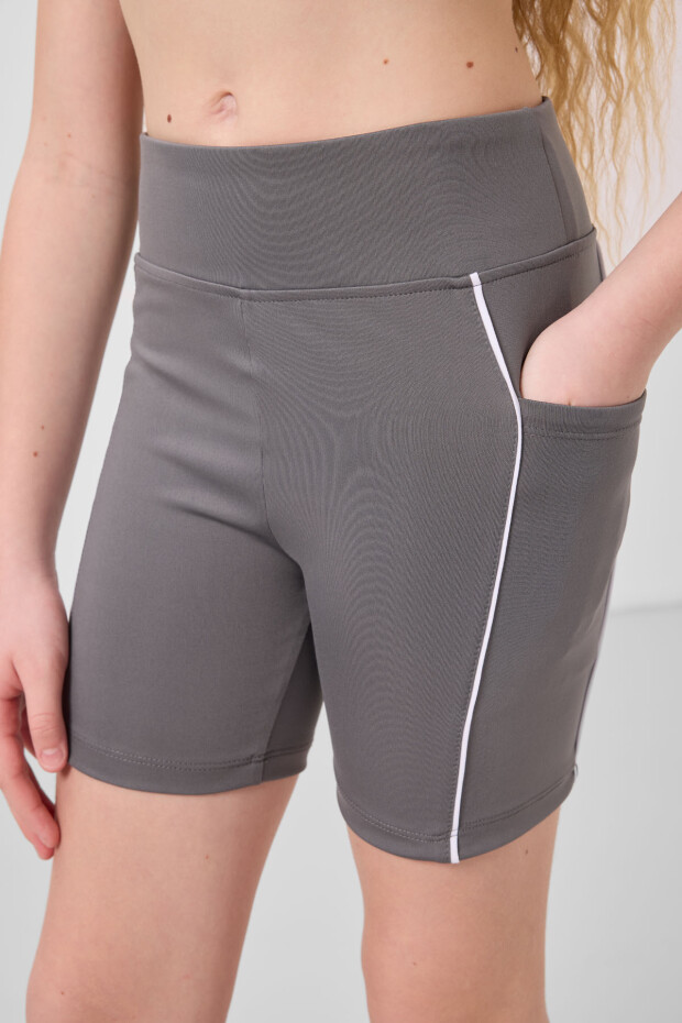 Koyu Gri Esnek Standart Fit Basic Performans Kız Çocuk Tayt - 75189 - 4
