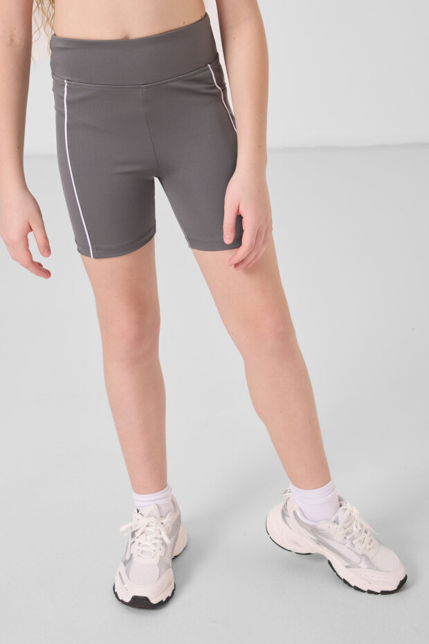 Koyu Gri Esnek Standart Fit Basic Performans Kız Çocuk Tayt - 75189 - 3