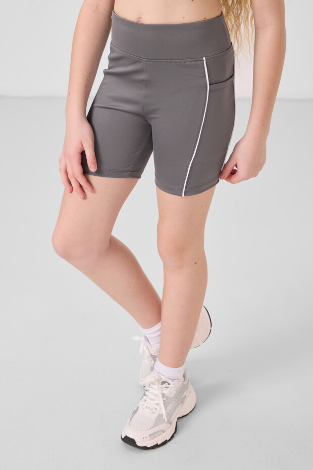 Koyu Gri Esnek Standart Fit Basic Performans Kız Çocuk Tayt - 75189 - 1