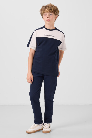 Lacivert Standart Fit Dokuma Hafif Esnek Chino Erkek Çocuk Pantolon - 11272 