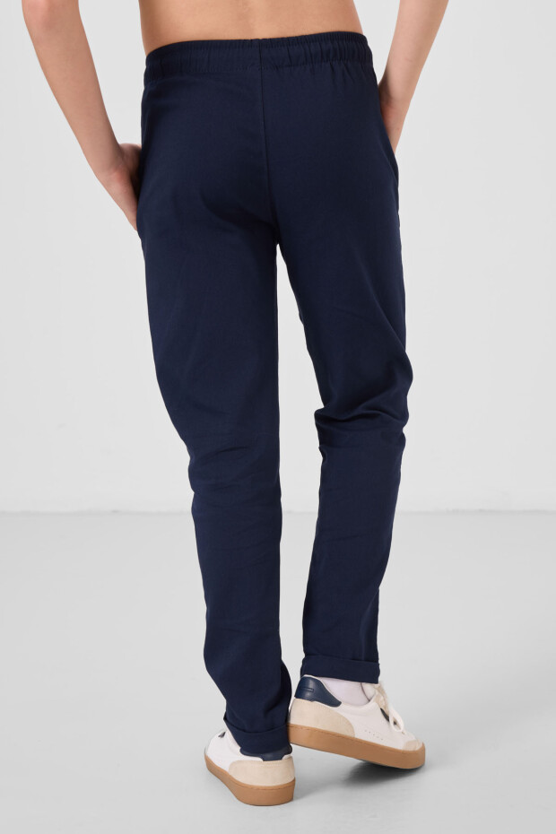 Lacivert Standart Fit Dokuma Hafif Esnek Chino Erkek Çocuk Pantolon - 11272 - 5